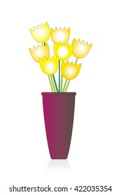 yellow tulips in purple vase