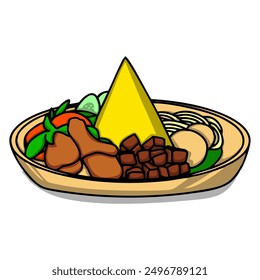 Yellow tumpeng rice with various side dishes
