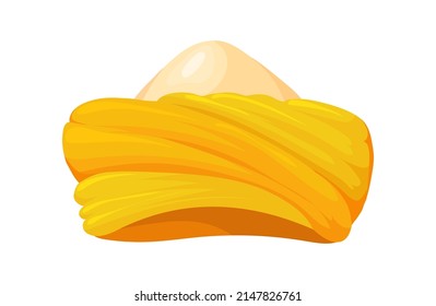 Yellow Turban. Pagdi Hat Or Arab Punjabi, Vector Illustration Isolated On White Background
