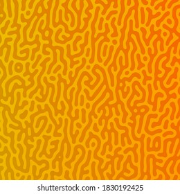 Yellow Turing reaction gradient background. Abstract diffusion pattern with chaotic shapes. Vector illustration.