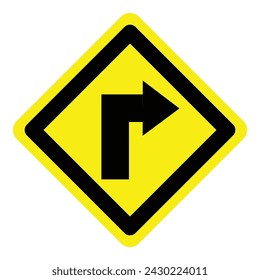 yellow turn right arrow road traffic sign direction icon. exclamation, hazard sign symbol logo design for web mobile isolated white background illustration