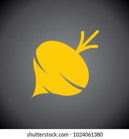 Yellow Turnip or Beetroot icon on black background.