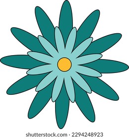 Elemento de flor retro amarillo y turquesa