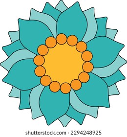 Yellow and Turquoise Retro Flower Element