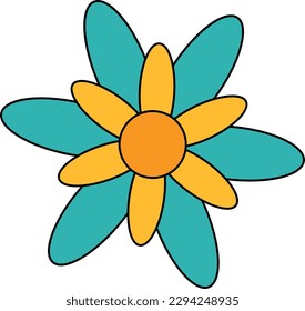 Yellow and Turquoise Retro Flower Element
