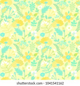 Yellow - turquoise seamless vector floral pattern