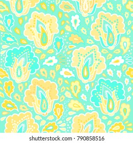 Yellow - turquoise seamless vector floral pattern
