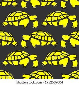 Yellow turtles on a gray background, seamless pattern, texture for design, vector illustration