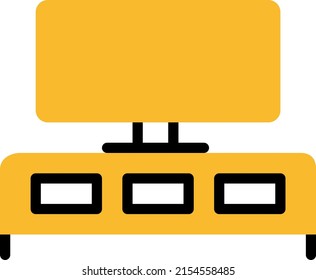 Yellow tv stand, illustration, vector on a white background.