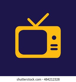 Yellow TV vector icon. Blue background