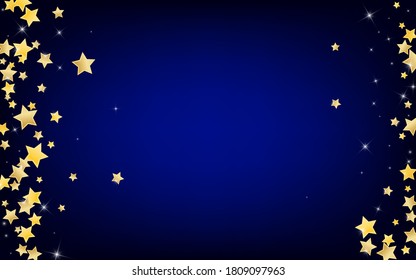 Yellow Twinkle Stars Vector Blue Background. Xmas Sky Template. Sparkle Wallpaper. Gold Galaxy Space Banner.