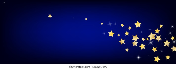 Yellow Twinkle Stars Vector Blue Background. Shimmer Glow Texture. Dust Border. Gold Falling Starry Wallpaper.