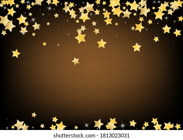 Yellow Twinkle Stars Vector Brown Background. Digital Sparkle Texture. Space Banner. Golden Festive Glow Illustration.
