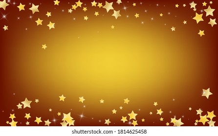 Yellow Twinkle Stars Vector Brown Background. Light Space Texture. Universe Banner. Golden Bright Shine Template.