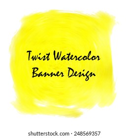 Yellow twist watercolor banner design. Vector illustration.