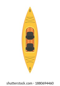 Yellow two-seater kayak in flat style. Isolated. Vector.