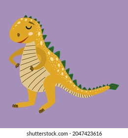 Yellow tyrannosaurus rex isolated on lght violet background. Illustration.