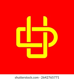 Logo amarillo del monograma de la UD en el fondo rojo - diseño interconectado estilizado Abstractas de las letras"