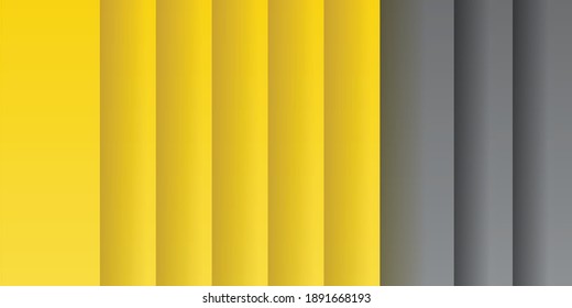 Yellow And Ultimate Gray Random Rectangle Pattern Background. 2021 Color Of The Year. Overlapping Irregular 3D Texture. Glowing Gradient Low Poly Surface