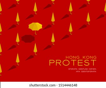 Yellow umbrella 3d isometric pattern, Hong Kong protest extradition legal problem concept poster and social banner post horizontal design illustration isolated on red background with space, vector