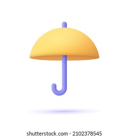 Yellow umbrella. 3d vector icon. Cartoon minimal style