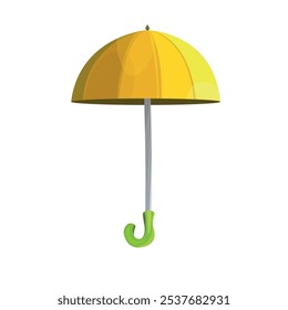 Yellow umbrella with bright green handle. Cute umbrella vector illustration.