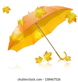  yellow umbrella, falling leaves, 