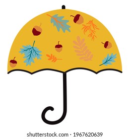 Yellow umbrella with leaves, Autumn vector sign.