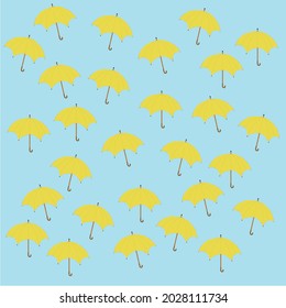 Yellow umbrella pattern. They fly like leaves. Vector image.