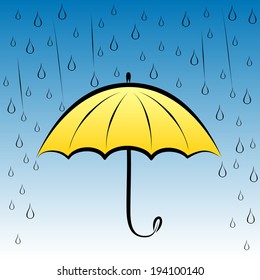 Yellow umbrella and rain