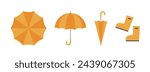 Yellow umbrella and rain boots object illustration set. A set of fashion accessories needed when it rains during the summer rainy season.