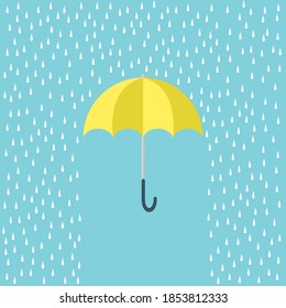 Yellow Umbrella with rain isolate on blue background.