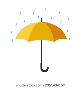 Yellow umbrella with rain. Vector illustration. Isolated on white background.	
