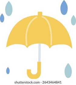 Yellow umbrella and rain Vector illustration Rainy season Simple