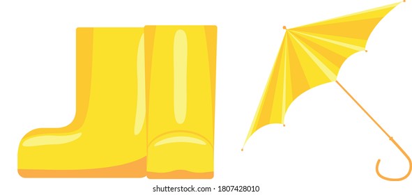 yellow umbrella and rubber boots