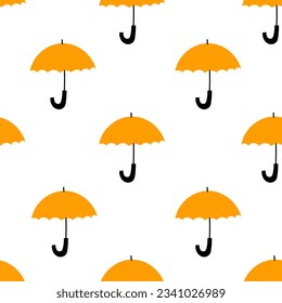 Yellow umbrella seamless pattern. Cute minimal seamless background with open umbrella. Autumn and fall design. Repeat vector illustration