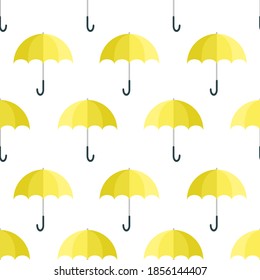 Yellow Umbrella seamless pattern on white background.