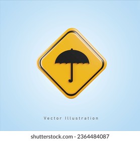 signo de paraguas amarillo en ilustración vectorial 3d