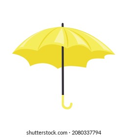 Yellow umbrella in simple flat style isolated on white background. Vector illustration for decorating a flyer or postcard.