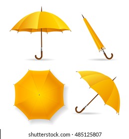 Yellow Umbrella Template Set. Opened and Closed. Vector illustration