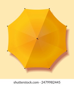 Yellow umbrella top view summer sunshade beach parasol isolated on beige background