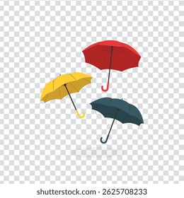 Vetor de guarda-chuva amarelo. Clipart guarda-chuva. Acessório exterior para tempo chuvoso ou ensolarado. Elemento de outono. Vetor plano em estilo de desenho animado isolado no fundo branco.