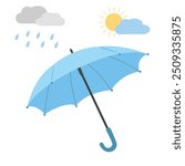 Yellow umbrella vector. Umbrella clipart. Weather icon. Outdoor accessory for rainy or sunny weather. Autumn element. Flat vector in cartoon style isolated on white background.