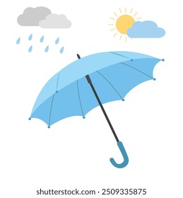 Vetor de guarda-chuva amarelo. Clipart guarda-chuva. Ícone do tempo. Acessório exterior para tempo chuvoso ou ensolarado. Elemento de outono. Vetor plano em estilo de desenho animado isolado no fundo branco.