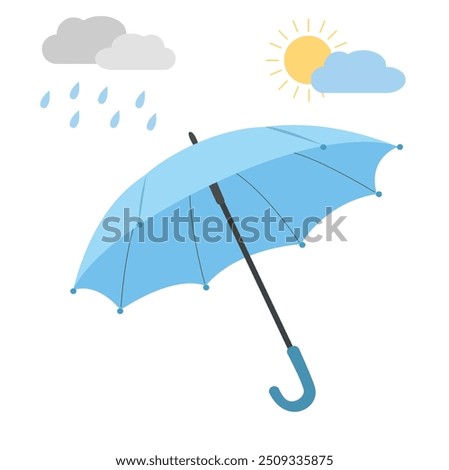 Yellow umbrella vector. Umbrella clipart. Weather icon. Outdoor accessory for rainy or sunny weather. Autumn element. Flat vector in cartoon style isolated on white background.