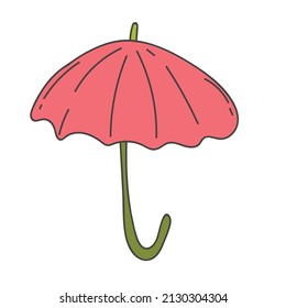 gelber Schirm. Vektorsymbol Regenschutz auf doodle-Stil auf weißem, isoliertem Hintergrund.