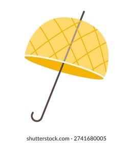 Yellow umbrella vector illustration. Cute pastel spring rain accessory. Cartoon weather protection object isolated on white background. Nursery clipart element.