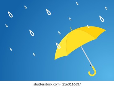 Yellow umbrella vector. Open yellow umbrella on blue background. Protection against falling rain. Vector illustration - safety and security concept.