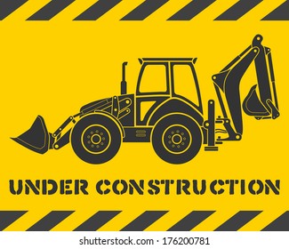 Yellow under construction pattern with gray excavator silhouette