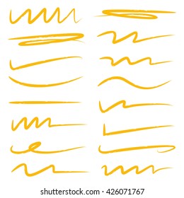 yellow underline stroke set, hand lettering underlines, brush line set